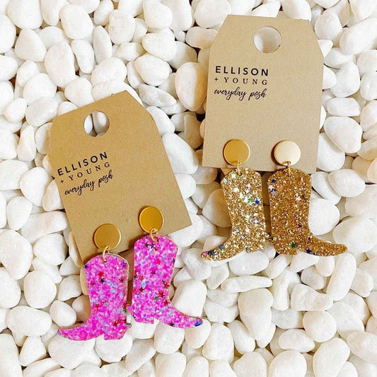 Glitzy Cowgirl Boot Earrings - Ranchin Babes Boutique