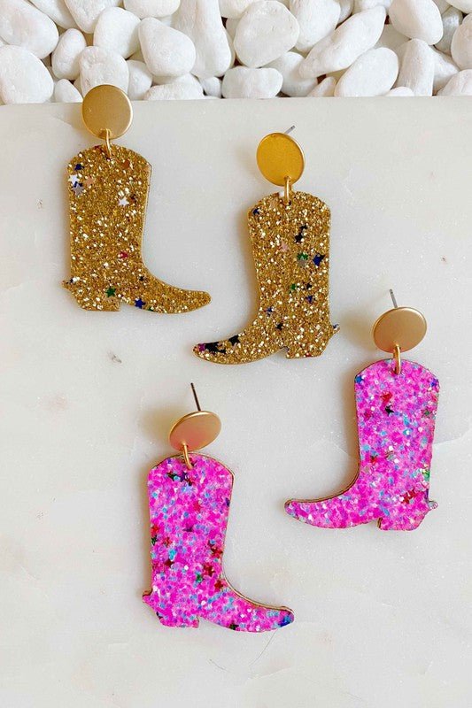 Glitzy Cowgirl Boot Earrings - Ranchin Babes Boutique